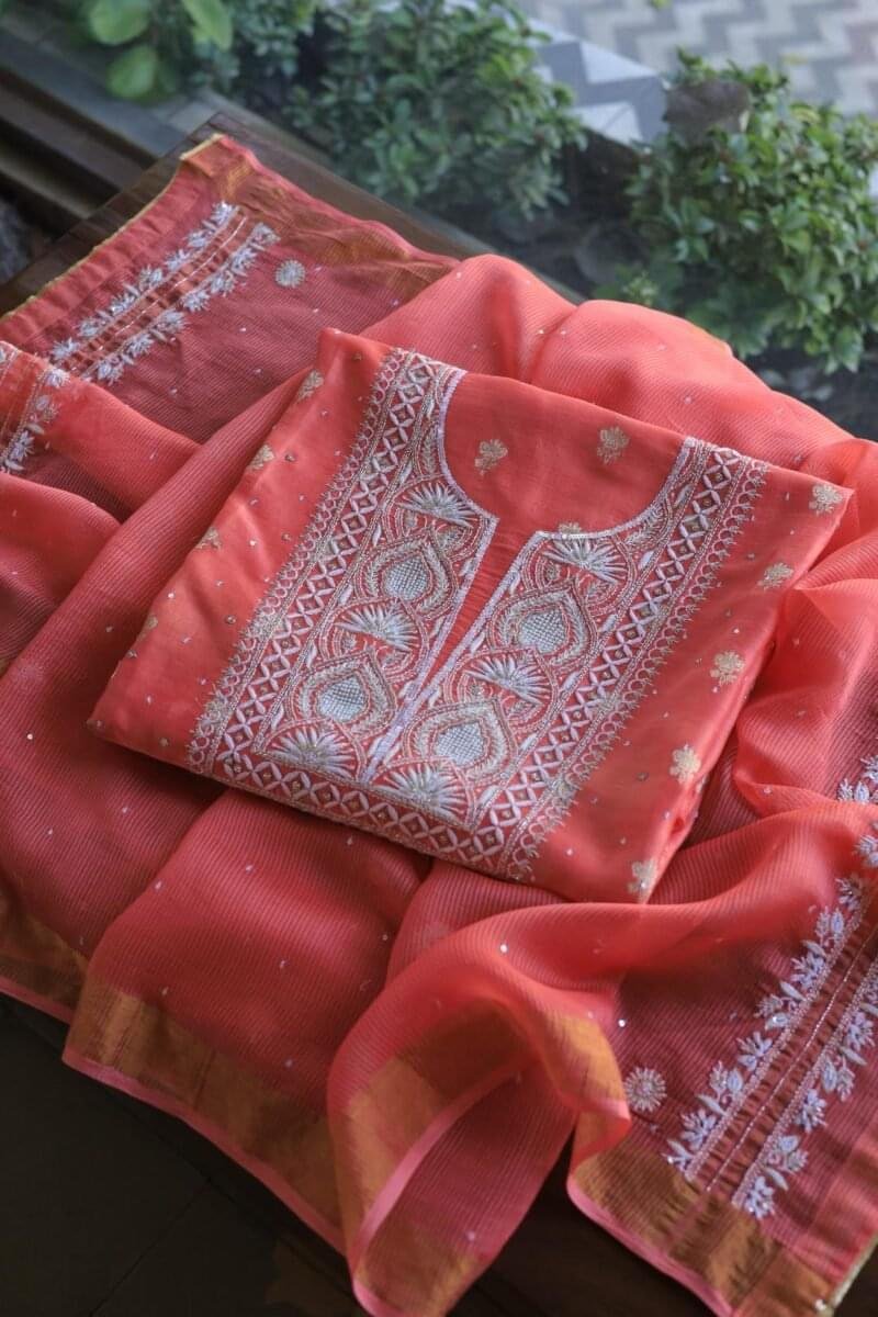 Banarasi Zari Chanderi Unstitched Chikankari Fabrics