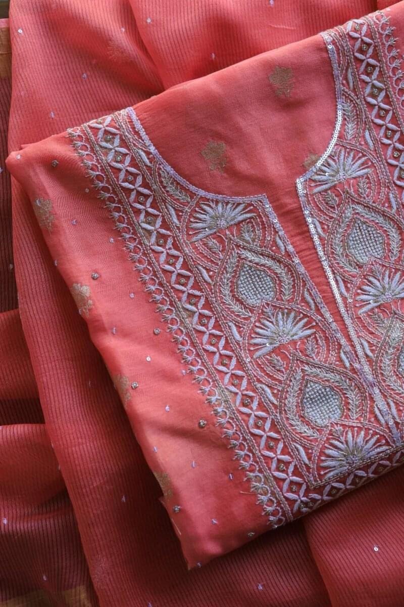 Banarasi Zari Chanderi Unstitched Chikankari Fabrics