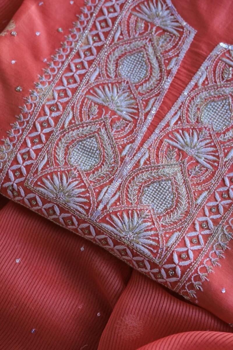 Banarasi Zari Chanderi Unstitched Chikankari Fabrics