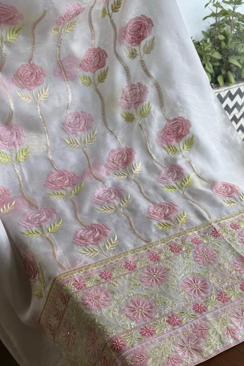 Noor Banarasi Organza Chikankari Unstitched Fabrics