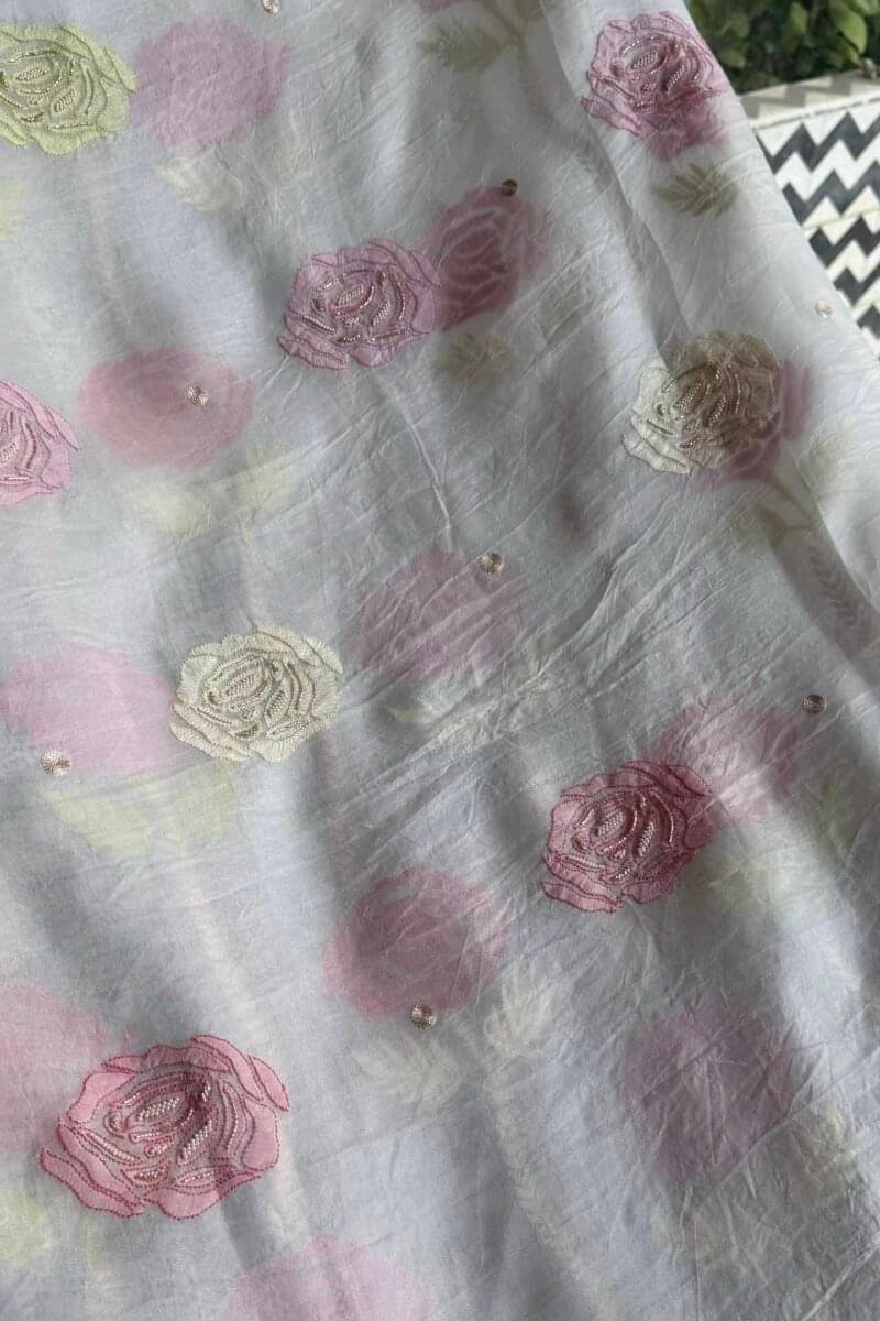 Noor Banarasi Organza Chikankari Unstitched Fabrics