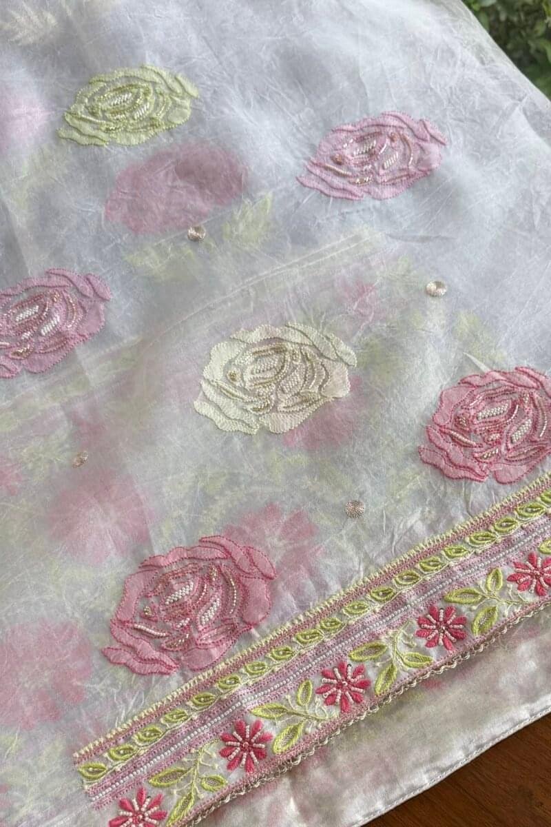 Noor Banarasi Organza Chikankari Unstitched Fabrics