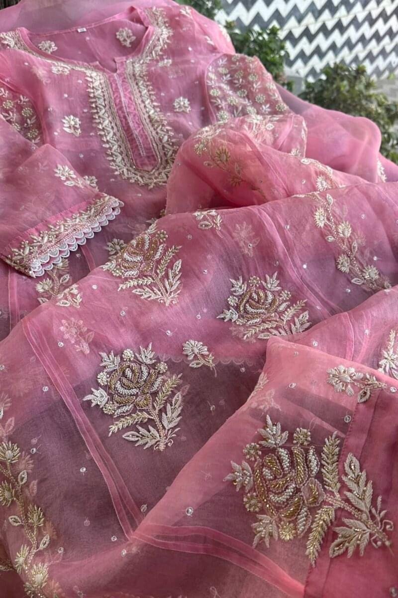 Candy Pink | Noor Organza Chikankari Anarkali