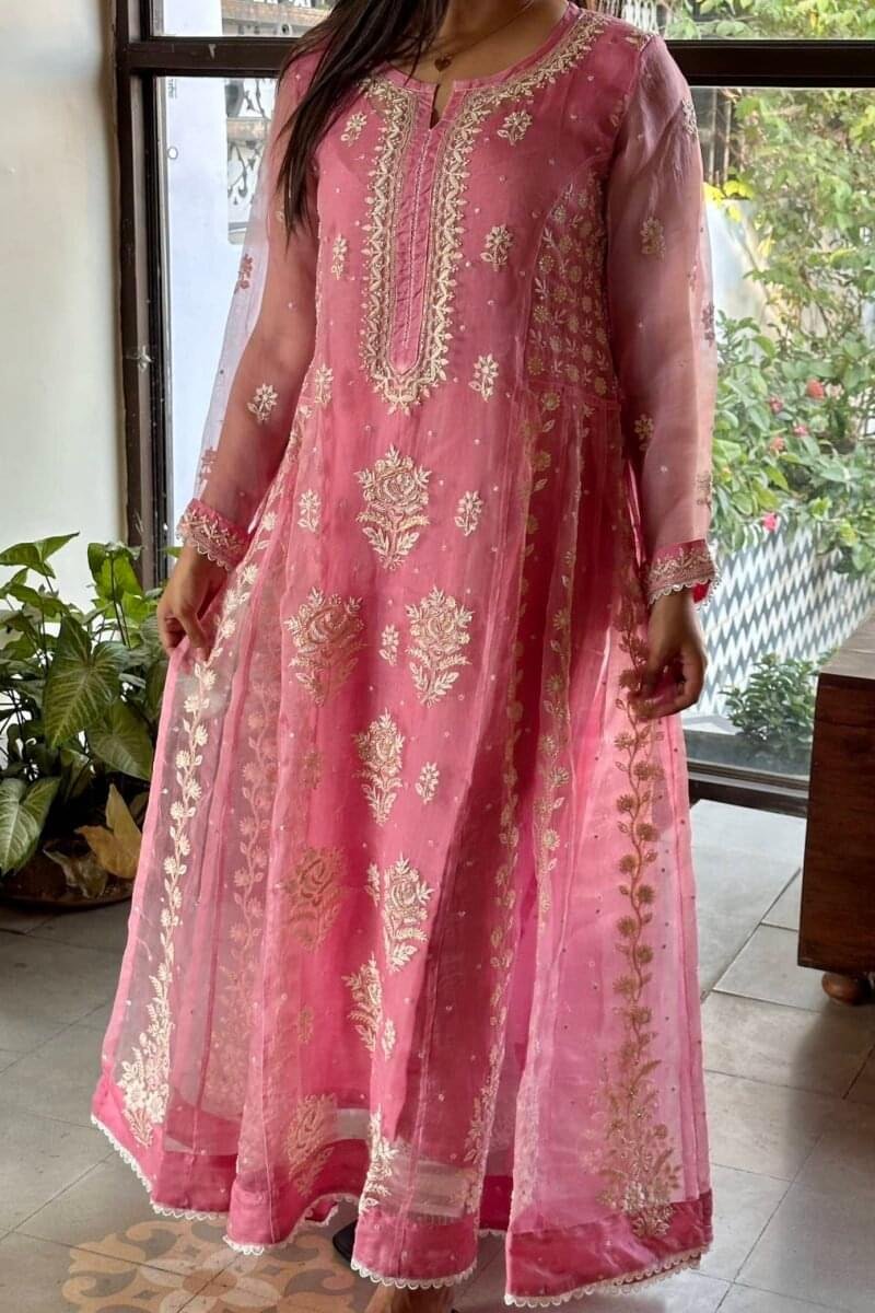 Candy Pink | Noor Organza Chikankari Anarkali