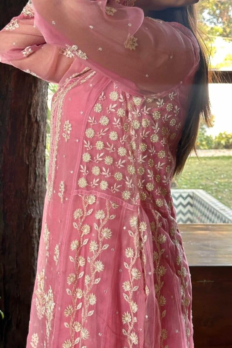 Candy Pink | Noor Organza Chikankari Anarkali