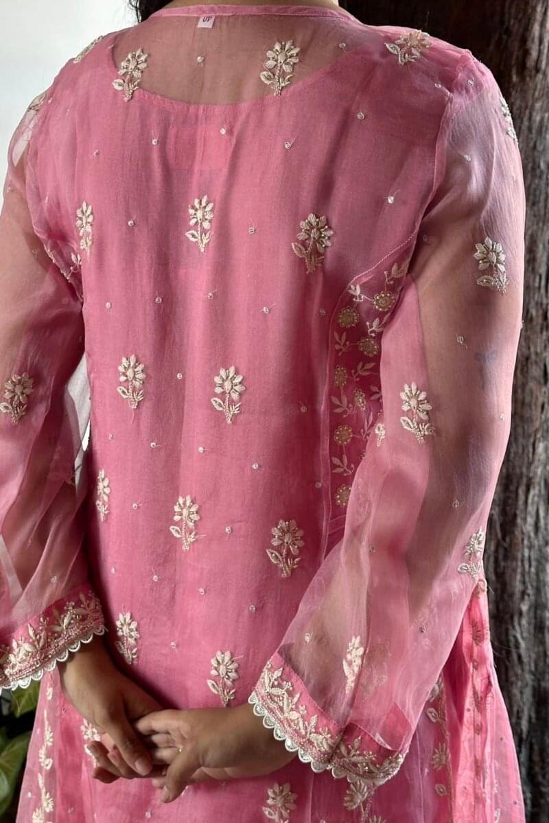 Candy Pink | Noor Organza Chikankari Anarkali