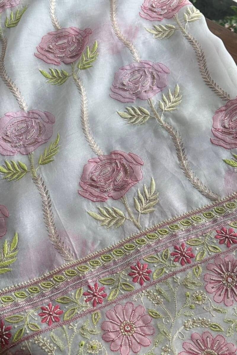 Noor Banarasi Organza Chikankari Unstitched Fabrics