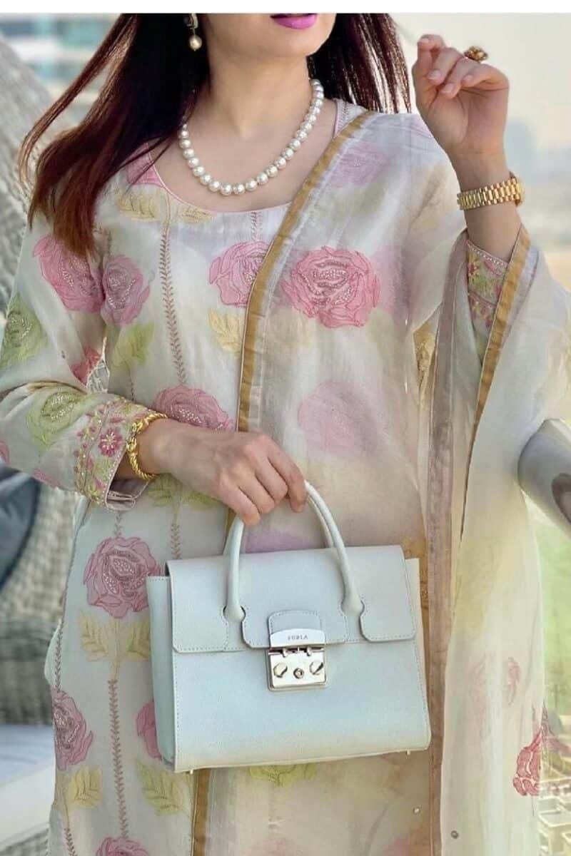 Noor Banarasi Organza Chikankari Unstitched Fabrics