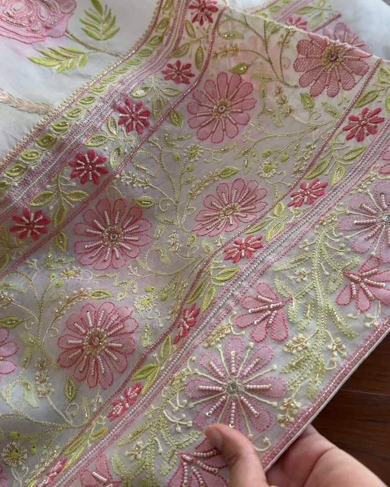 Noor Banarasi Organza Chikankari Unstitched Fabrics
