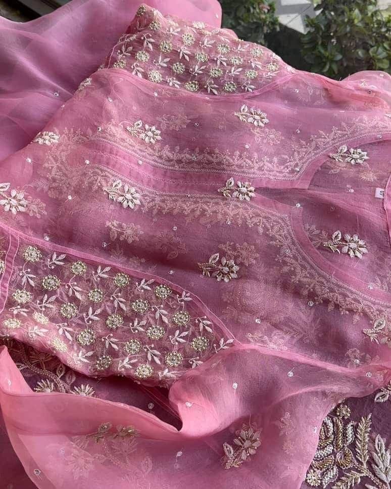 Candy Pink | Noor Organza Chikankari Anarkali