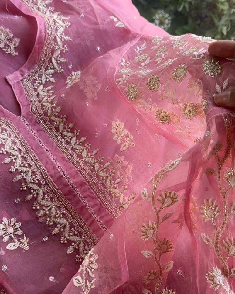 Candy Pink | Noor Organza Chikankari Anarkali