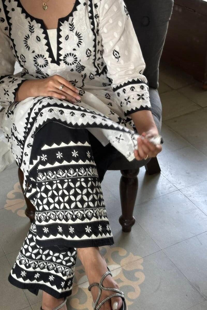 Black & White Daraz Chikankari Palazzo