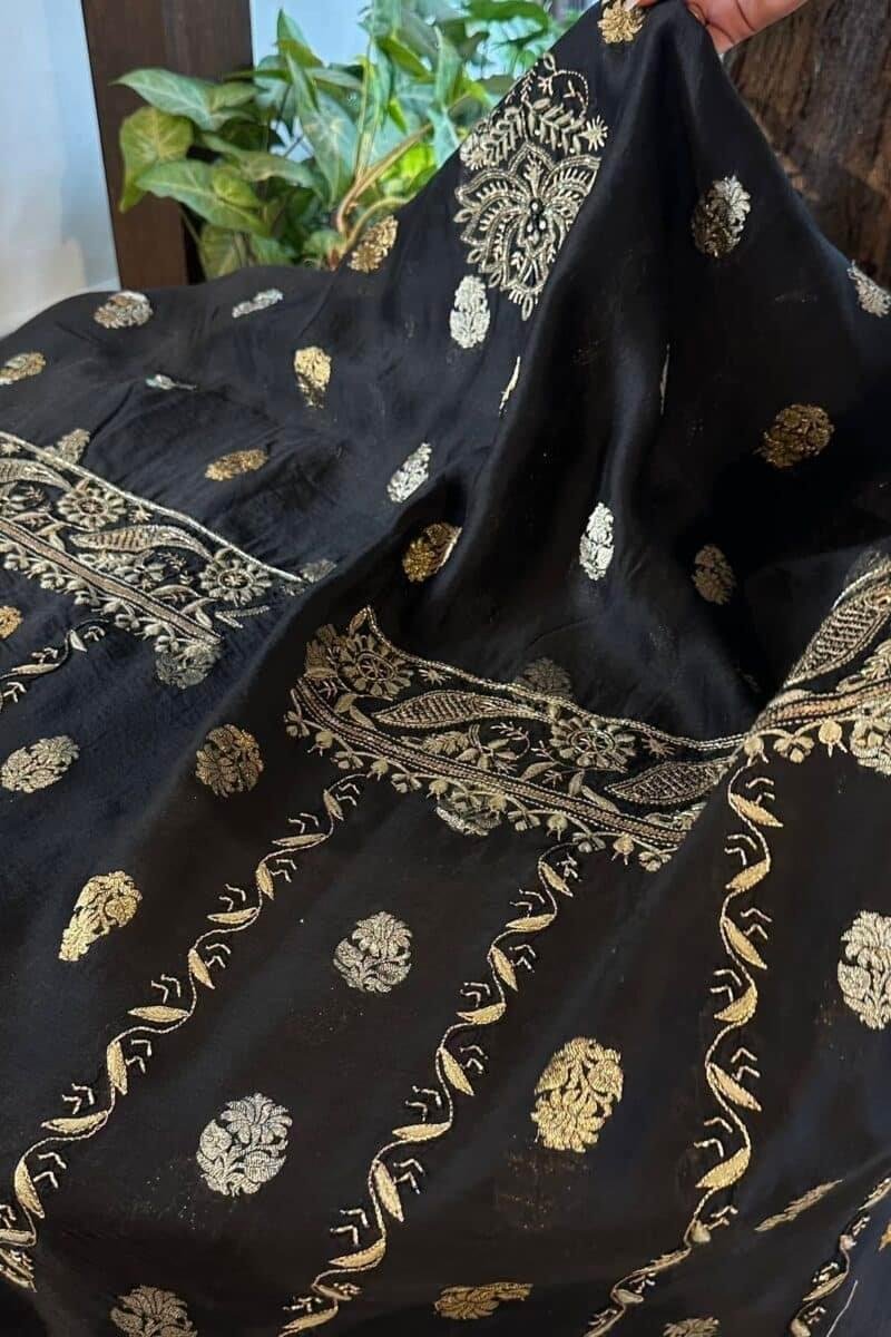 Jet Black | Zari Chanderi Chikankari Fabrics
