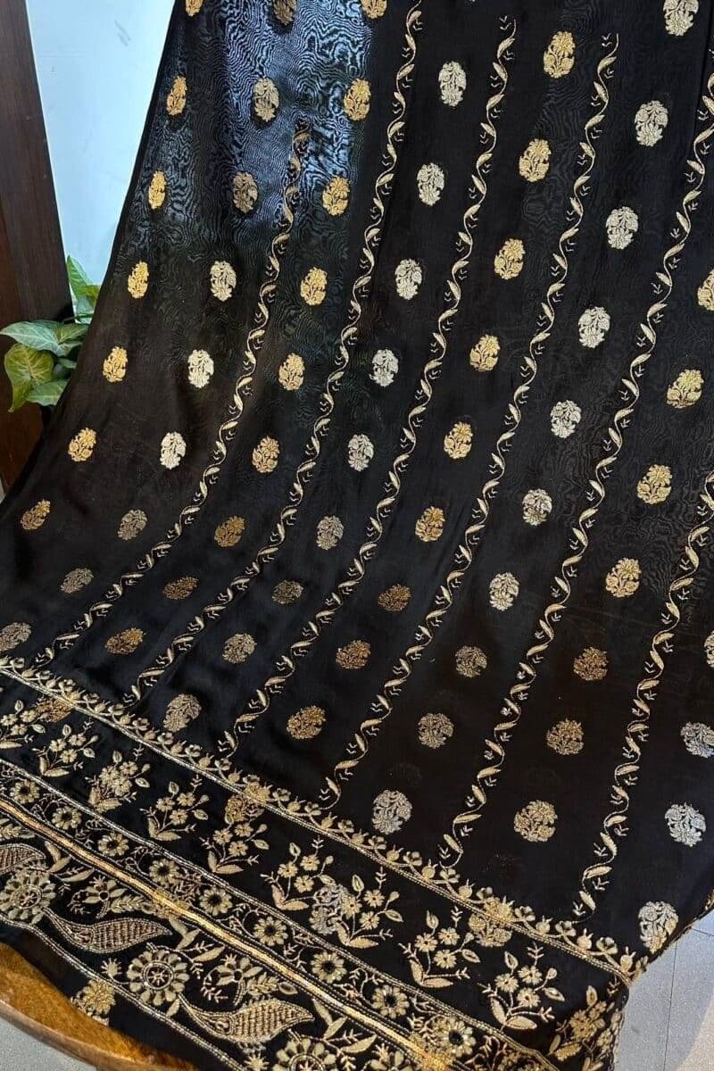 Jet Black | Zari Chanderi Chikankari Fabrics