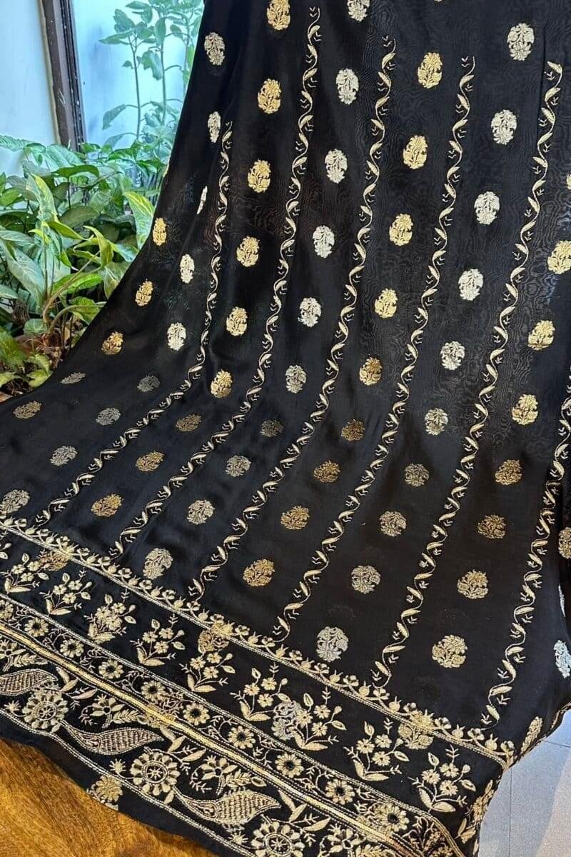 Jet Black | Zari Chanderi Chikankari Fabrics