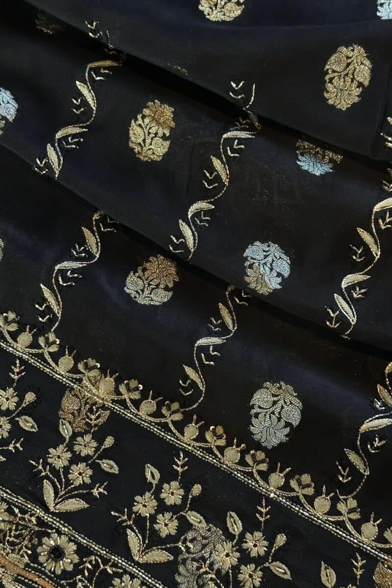 Jet Black | Zari Chanderi Chikankari Fabrics