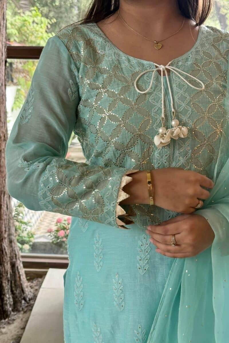 Daraz Applique Chikankari Mukaish Kurta Dupatta Set