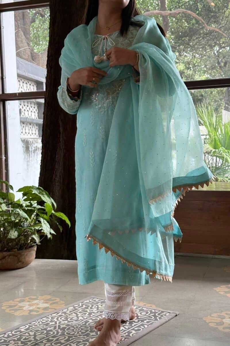 Daraz Applique Chikankari Mukaish Kurta Dupatta Set