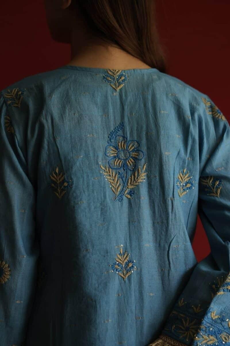 Marble Blue Jamdani Ready To Wear Kurta Dupatta Set