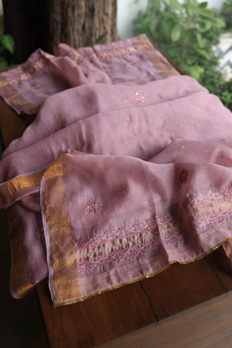 Pink Banarasi Zari Chanderi Unstitched Chikankari Fabrics