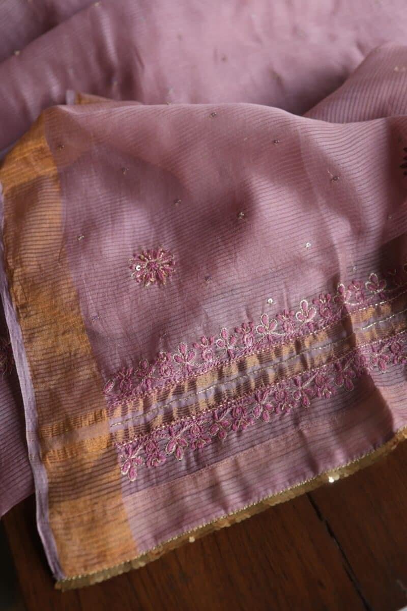 Pink Banarasi Zari Chanderi Unstitched Chikankari Fabrics