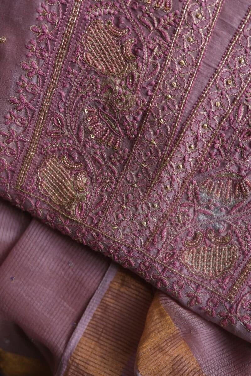 Pink Banarasi Zari Chanderi Unstitched Chikankari Fabrics