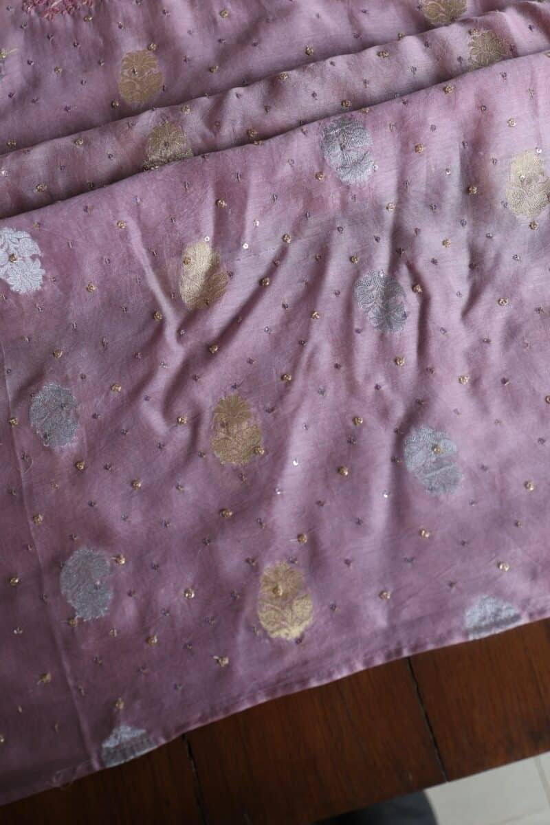 Pink Banarasi Zari Chanderi Unstitched Chikankari Fabrics
