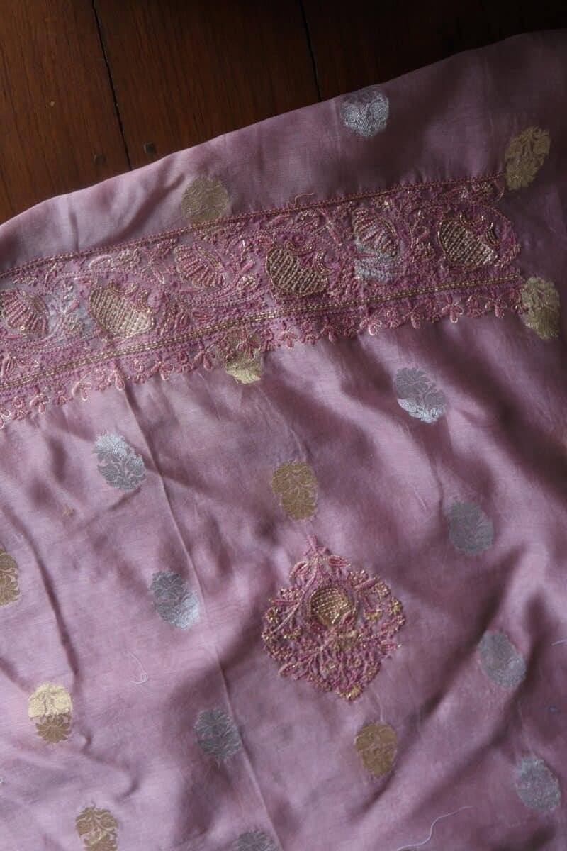 Pink Banarasi Zari Chanderi Unstitched Chikankari Fabrics