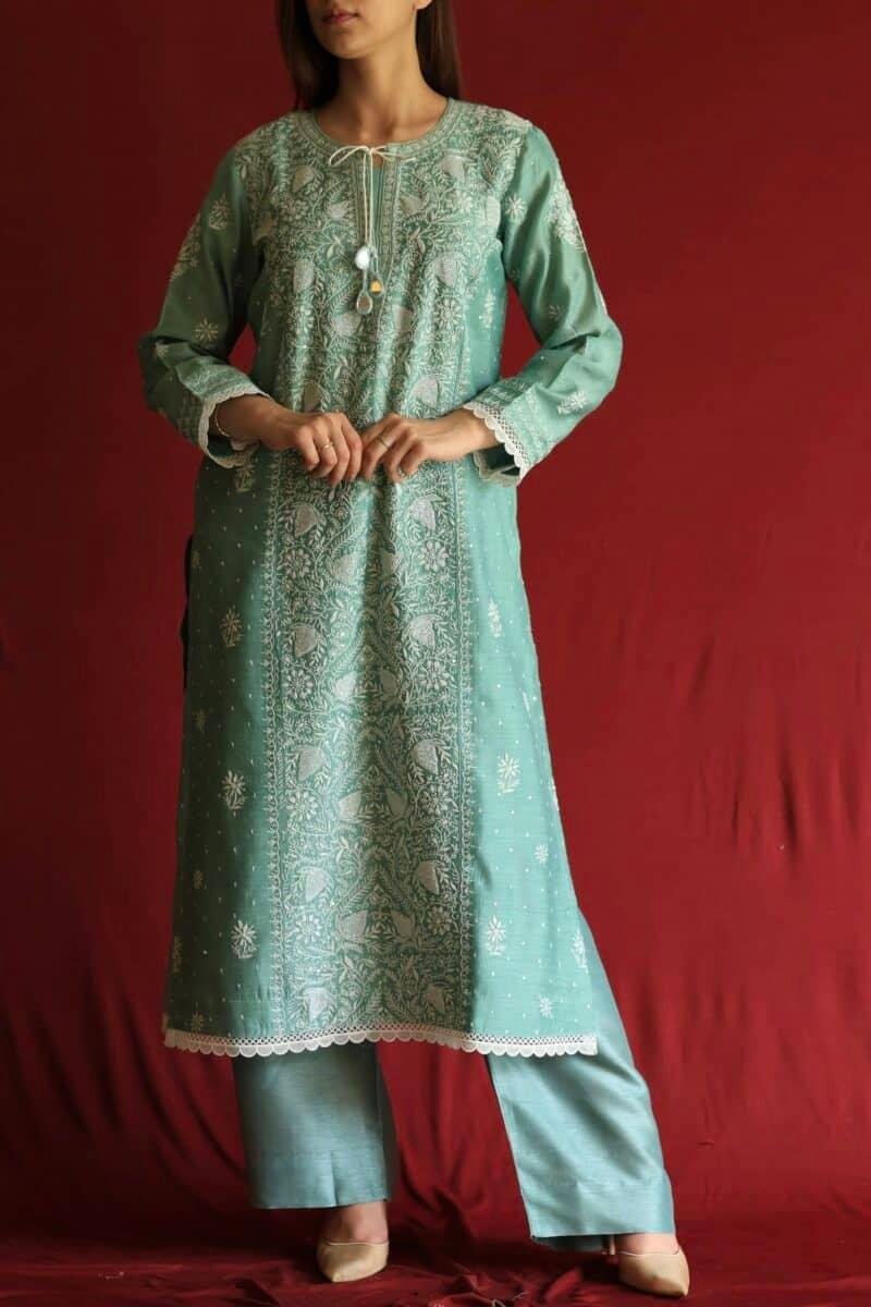 Roheen Ready To Wear Moonga Silk Kurta Dupatta Set